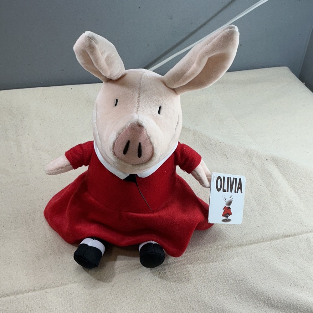 Olivia Plush Pig Doll in Red Dress - Soft Stuffed Animal 10 inch